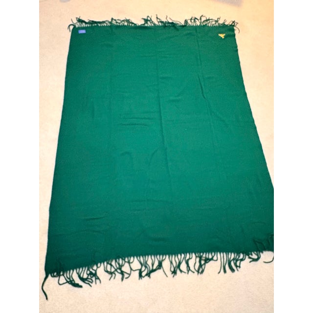 1970s-80s Pendleton green fringed wool blanket/throw with Old Waverly emblem/embroidery. Excellent condition. Measures...