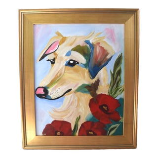 Bold Impressionist Collie Dog Painting Including the Antiqued Gold Wood Frame For Sale