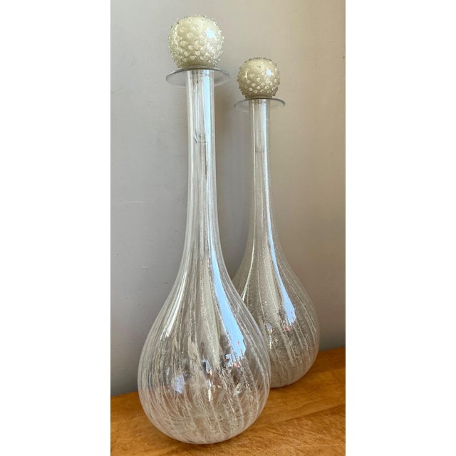 Vintage Monumental Murano Handblown Glass Bottles With Stoppers - Pair For Sale - Image 17 of 18