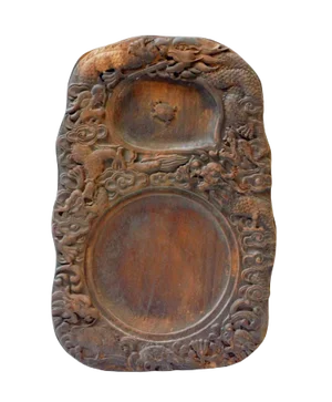 Chinese Wood Calligraphic Ink Pad With Hand Carved Dragon And Turtle