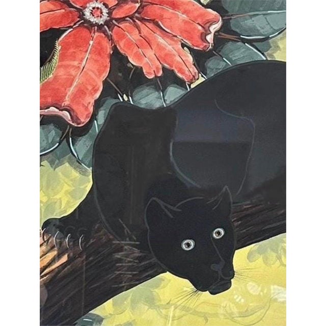 Art Deco Billy Seay Black Panther Tropical Painting in Black Frame For Sale - Image 3 of 11