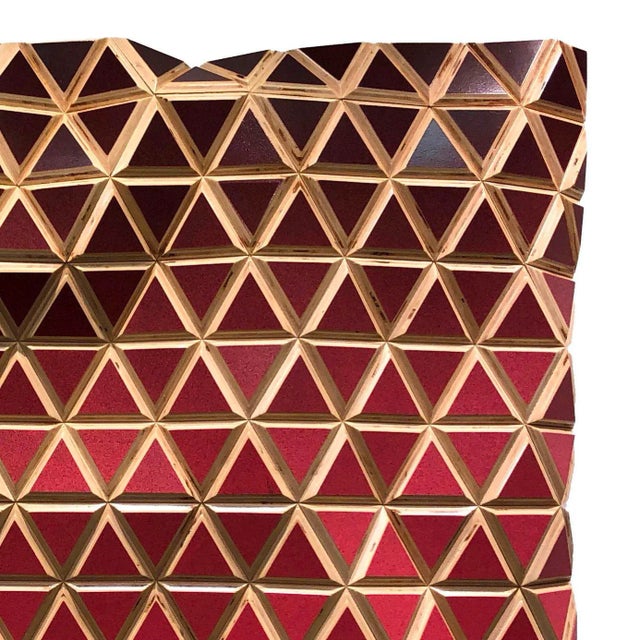 Mid-Century Modern 3-Dimensional Original Minimalist Geometric Artwork on Wood "From Dusk to Dawn" Red Sculptural Wall Painting by Hugo Urrutia For Sale - Image 3 of 9