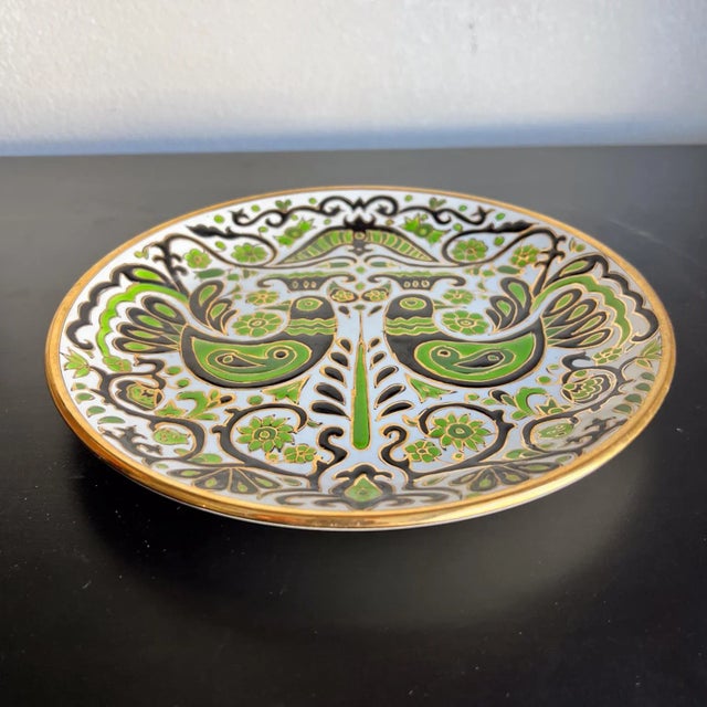 Ceramic Rodos Keramik Decorative Hand Painted Green Plate Wall Decor For Sale - Image 7 of 12