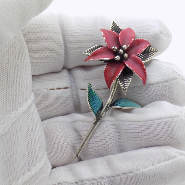 Vintage Italian Handmade Genuine Silver Poinsettia Flower Christmas Decoration For Sale - Image 6 of 9