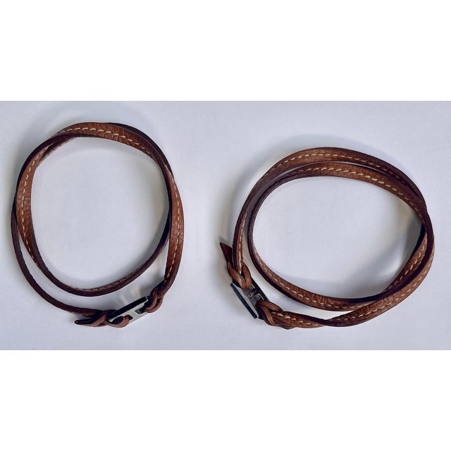 1990s Hermes “Tillet” Leather Wrap Bracelets - A Pair - For Sale In Monterey, CA - Image 6 of 7