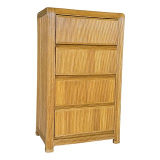Mid-20th Century Coastal Boho Refinished Pencil Rattan Chest of Drawers For Sale