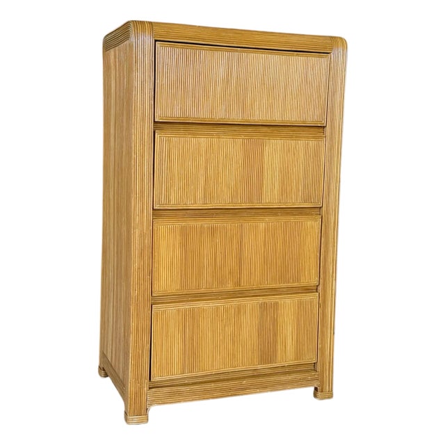 Mid-20th Century Coastal Boho Refinished Pencil Rattan Chest of Drawers For Sale