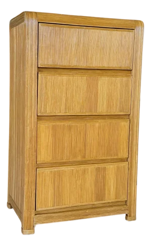 Mid-20th Century Coastal Boho Refinished Pencil Rattan Chest of Drawers
