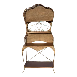1990s Bassett Wrought Iron and Woven Wicker Rattan Etageres