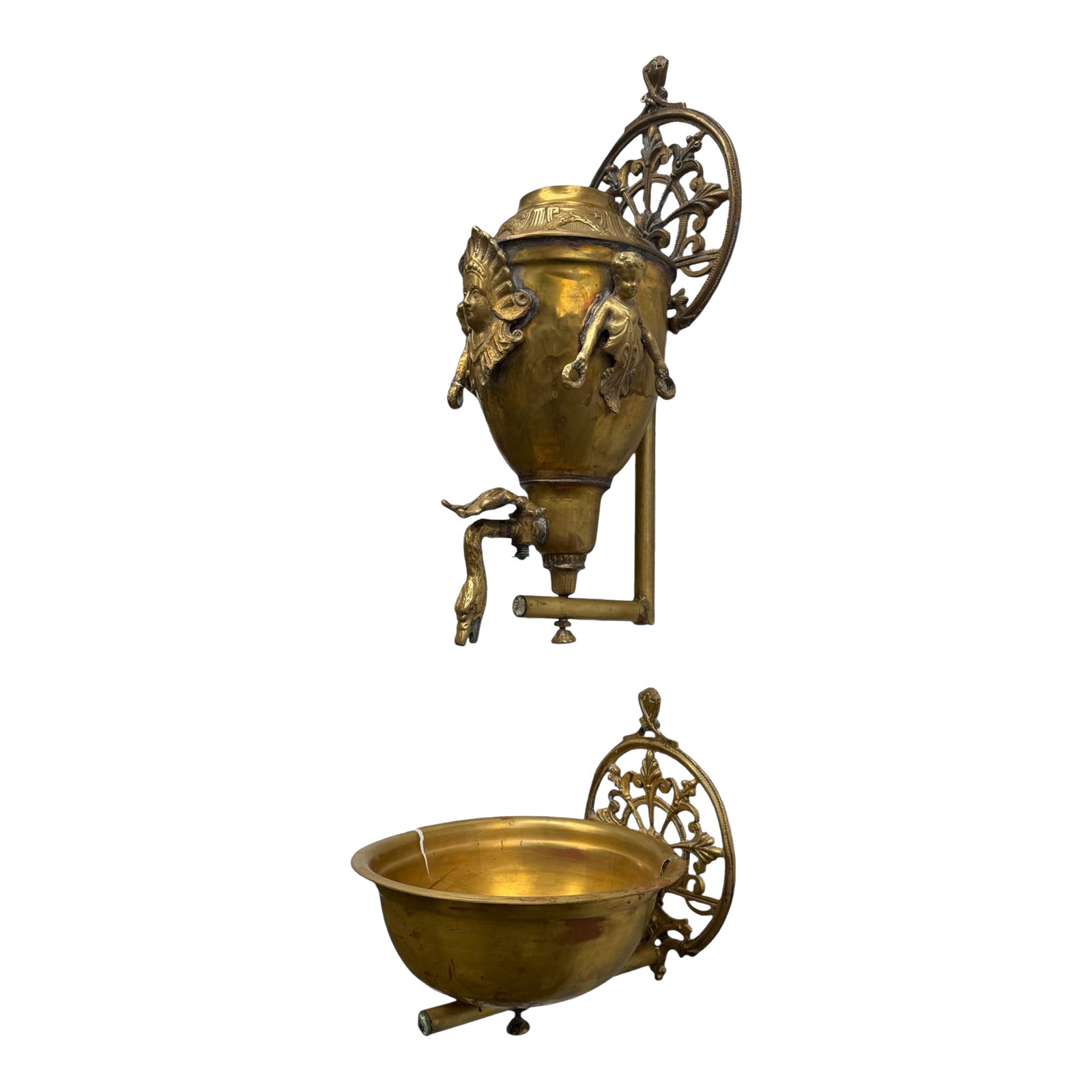 Antique Figural Gilt Metal Wall Hanging Holy Water Lavabo Fountain ...