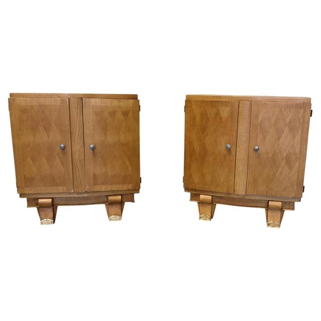 Wood Art Deco Bedside Lockers in Golden Ash, 1920, Set of 2 For Sale - Image 7 of 7