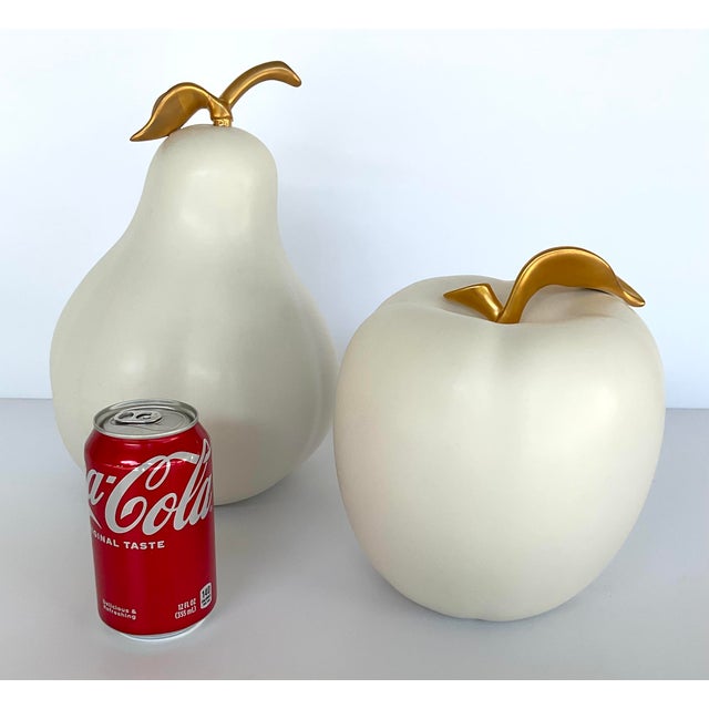 Stylish Revelation Modern White and Gold Apple & Pair Sculptures Set of 2 Apple: 7x7x8