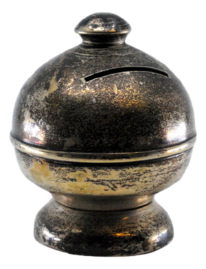 Smooth Silver Piggy Bank with Filled Bottom and Knob on Top