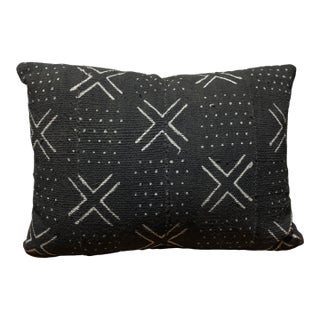 Vintage African Mud Cloth Black & White Pillow Mali 18.5" W For Sale