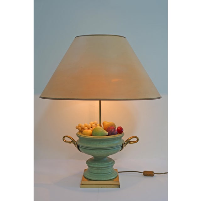 Large Hollywood Regency amphora table lamp with fruit bouquet Made in Italy 1970s Height 75cm Width 62cm Depth 45cm 2 x...