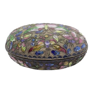 Chinese Cloisonne Enamel on Metal Oval Butterflies Desk Box For Sale