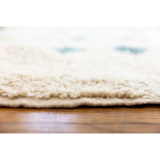 Ivory Natural White Moroccan Wool Rug With Forest Green, Olive Green, Celery, Teal and Aquamarine - 9x12 Ft For Sale - Image 8 of 9