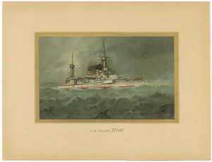 H. Graf, SMS Wörth: German Pre-Dreadnought Battleship in Stormy Seas, 1903, Print
