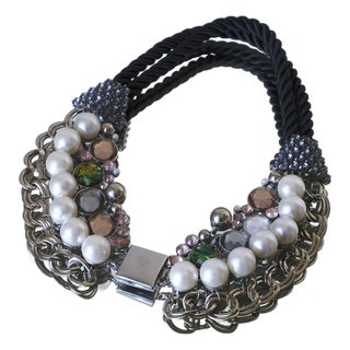 Vintage 1980s Chunky Mixed-Media Statement Bib Necklace For Sale