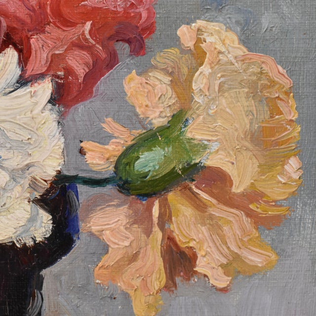Léon Laurent Galand, Still Life Flowers Vase Carnations, 1920s, Oil on Canvas For Sale - Image 6 of 11