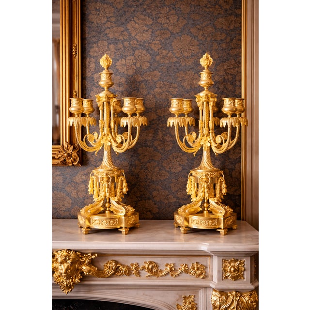 c.1860 Ad Mougin Louis XVI Gilt Bronze Clock Set, 3 PCS For Sale - Image 11 of 18