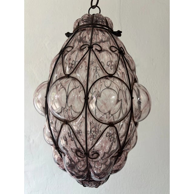 1 of 3 Big Mid-Century Seguso Murano Amethyst Blown Bubble Lantern Chandelier For Sale - Image 10 of 10