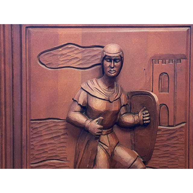 Antique Architectural Panel Carved Wood Medieval Knight, 1950s For Sale - Image 6 of 10