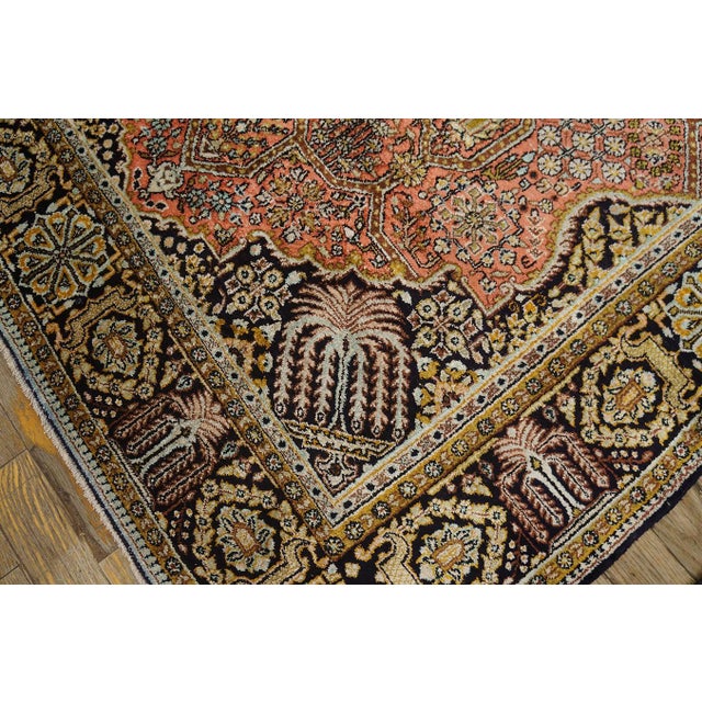 1920s Pink Medallion Pair of Antique Persian Silk Qum Carpets 3' 7'' X 5' 2'' Handknotted Wool Rugs For Sale - Image 15 of 18