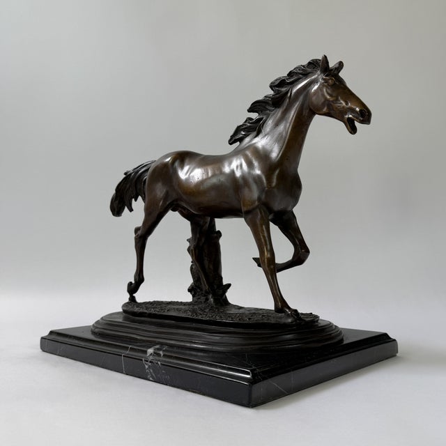 Bronze Galloping Horse Sculpture on Marble Base – Classical Equestrian, 14” L For Sale - Image 4 of 12