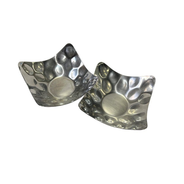 Abstract Set 2 Artistic Hand Punch Marks Stainless Steel Square Display Serving Plate For Sale - Image 3 of 4