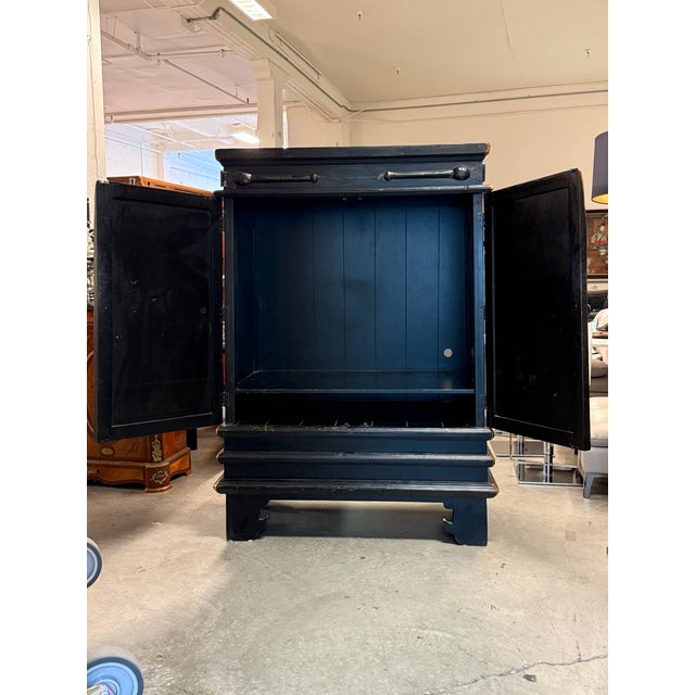 Asian-Inspired Black Wood Armoire/ Media Center, Vintage For Sale - Image 4 of 12