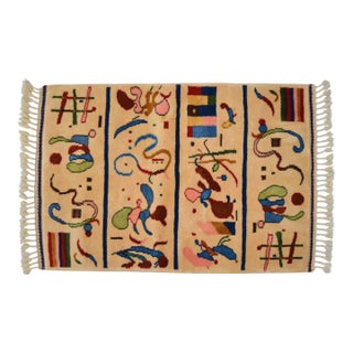 Kandinsky Art Inspired Hand Knotted Small Rug Vintage Art Deco Carpet 2′7″ × 4′1″ For Sale