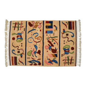 Kandinsky Art Inspired Hand Knotted Small Rug Vintage Art Deco Carpet 2′7″ × 4′1″