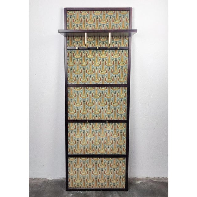 Art Deco Compact Foyer Coat Rack with Klimt-Esque Fabric, Austria, 1920s For Sale - Image 11 of 14