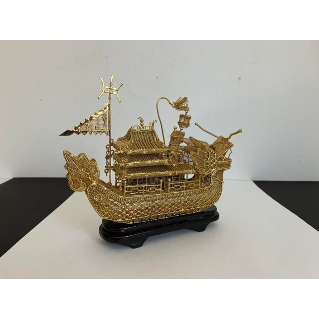 Gold Dragon Boat on Stand, C1950 For Sale - Image 11 of 12