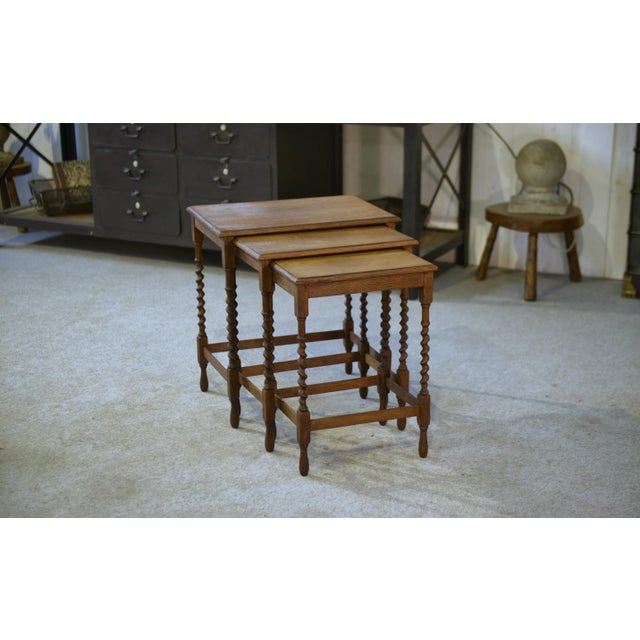 Rustic Oak Nesting Tables, 1950s, Set of 3 For Sale - Image 12 of 12