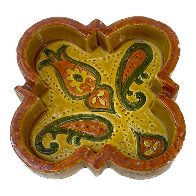 Mid-Century Italian Art Pottery Paisley Quatrefoil Ashtray or Trinket Dish For Sale