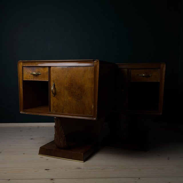 Brown Vintage Wood Nightstands, Italy, 1950s, Set of 2 For Sale - Image 8 of 18