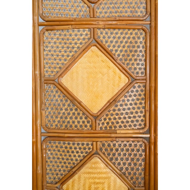 Folding Bamboo Screen with Woven Rush Panels, 1970s For Sale - Image 6 of 7