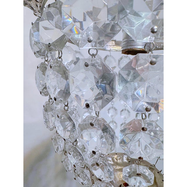 Metal 1920s Silver Crystal Basket Pendant Light For Sale - Image 7 of 10