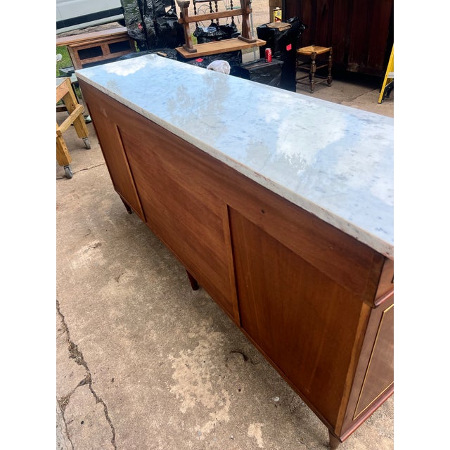 French 19th Century Louis XVI Carrara Marble Top Mahogany Sideboard For Sale - Image 12 of 12