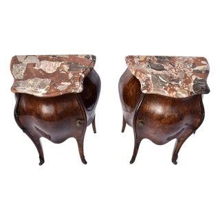 Late 19th C. Italian Burl Wood Bombe Nightstand Side Table Chests For Sale