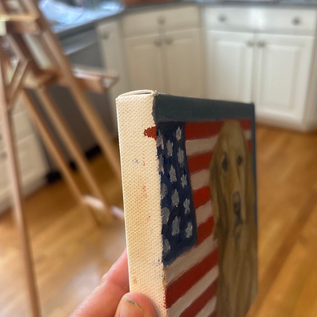 Impressionist Lab With American Flag an Original Oil Painting by Michelle Heimann . For Sale - Image 3 of 6