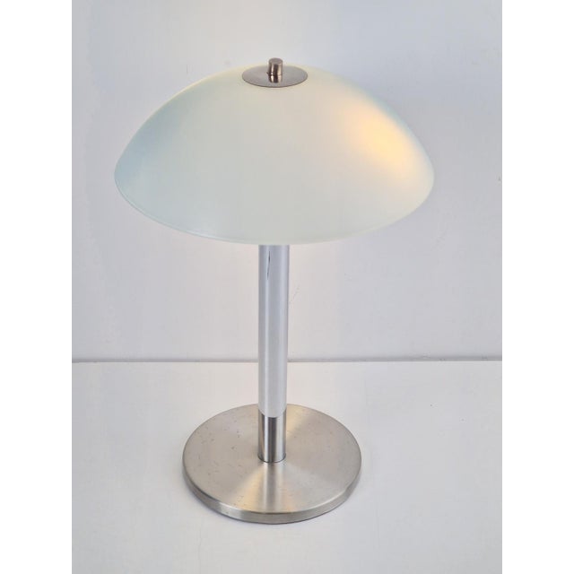 1960s Vintage Modern Mushroom Table Lamp in Sandblasted Glass Stainless Steel & Chrome, 1960s For Sale - Image 5 of 8