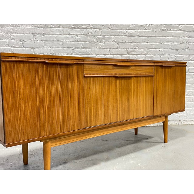 Wood Mid Century Modern Zebrawood Sideboard / Credenza | Drop Front Bar Cabinet | Vintage MCM Storage Buffet, C. 1960s For Sale - Image 7 of 14