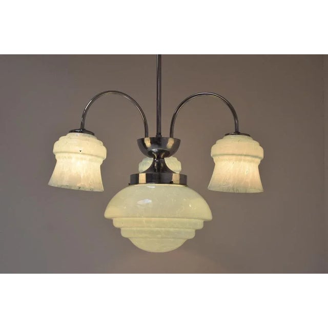 Glass Art Deco Chrome Chandelier, 1930s For Sale - Image 7 of 14
