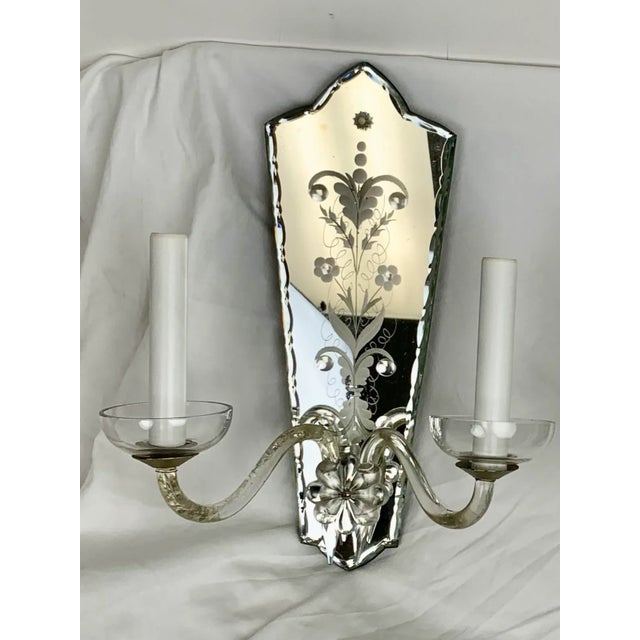 French Vintage 1920 Etched Carved Mirror Sconces - Pair For Sale - Image 3 of 12