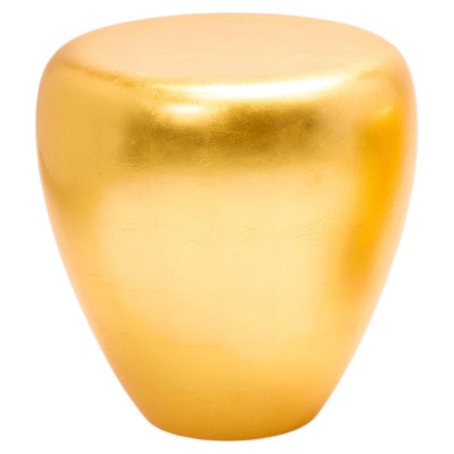 Medium Satin Varnish Yellow Gold Leaf Side Table by Reda Amalou Design For Sale - Image 11 of 11