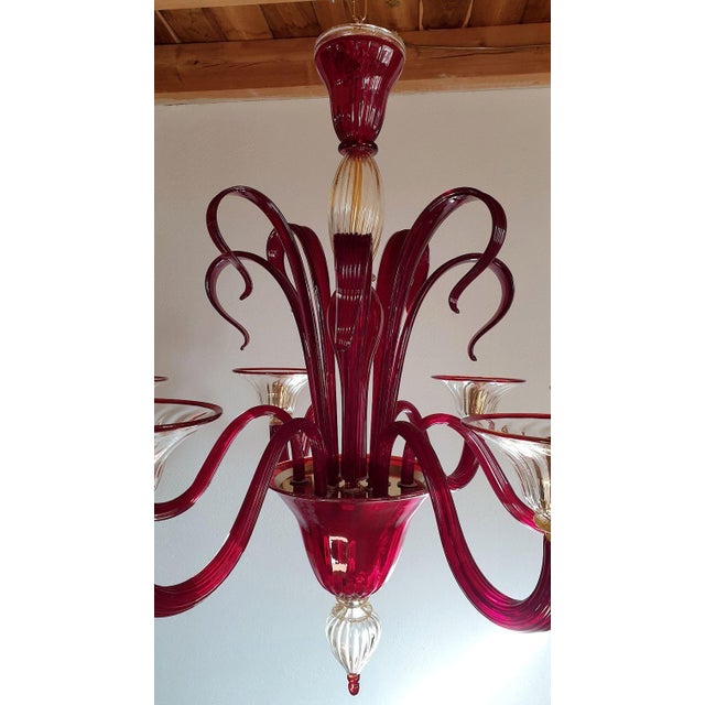 Red Red, Gold Neoclassical Murano Glass Chandelier 1960s For Sale - Image 8 of 12