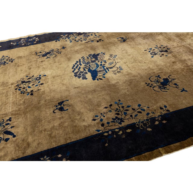 Handmade Antique Art Deco Brown Wool Rug With Classic Chinese Design For Sale In New York - Image 6 of 11